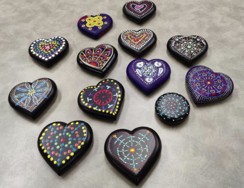 Dots on Heart Shaped Rocks